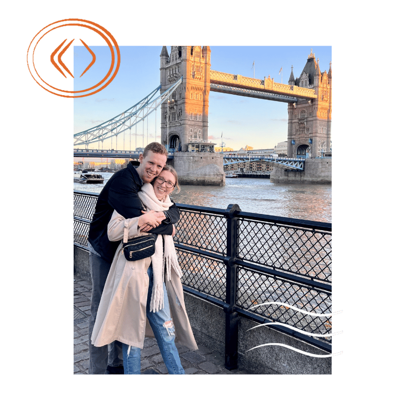 Amanda and Mark at Tower Bridge in London